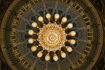Chandelier in the Sultan Qaboos Grand Mosque, Oman, Middle East, Asia