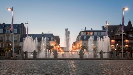 Tranquil fountain in the beautiful town of Deauville, France