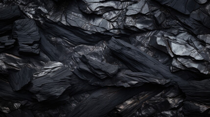 Blacsk coal stone pieces background. Coal texture from the side. Macro photography of a coal material