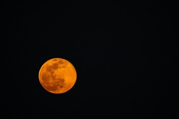 Yellow full moon in the night sky