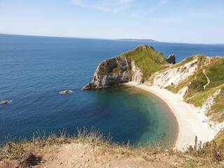 Aerial view of a beautiful sea near the mountains in England, UK