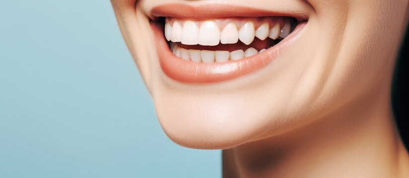 Beautiful white teeth with pink lips mouth Close up woman's smile. female veneer smile, dental care.Ai generated