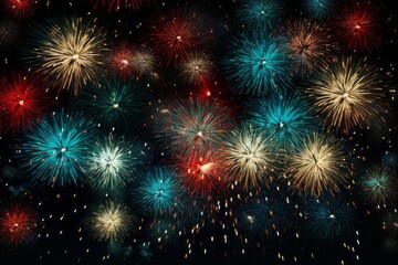 Naklejka premium Celebratory fireworks illuminate the night sky, Generative AI