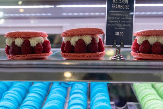 Closeup shot of a red chocolate sweet desser on a store.
