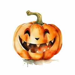 AI generated illustration of a carved pumpkin for Halloween in watercolor