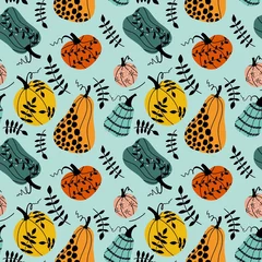 Rolgordijnen Halloween pumpkins seamless autumn harvest vegetable pattern for wrapping paper and fabrics and kids  © Tetiana