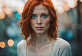 AI generated illustration of a redhead woman with blue eyes