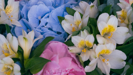 Multi colored flower bouquet close up detail