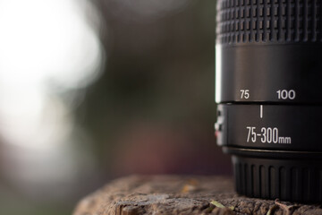 close up of the focal length measurements of a telephoto lens for nature photography photographed in a nature setting
