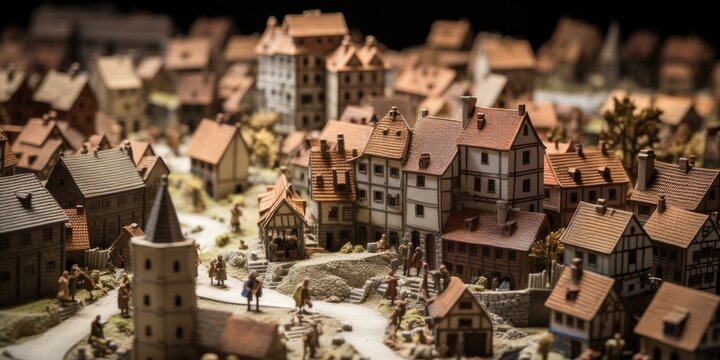 illustration of a diorama of a tiny medieval city, generative AI