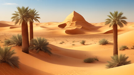 Obraz premium Landscape view of a desert with sand dunes and trees