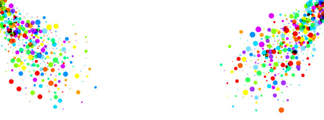 Colorful round dots exploding confetti background.