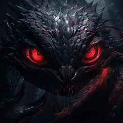 Dark scales creature with red eyes