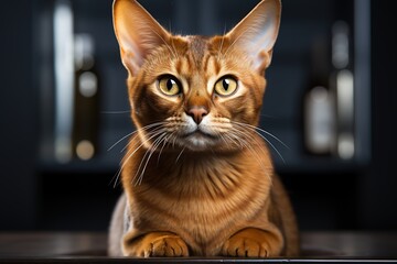 Close-up portrait of a beautiful Abyssinian cat on a black background