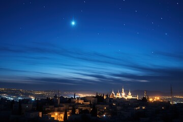 The Star of Bethlehem. Christmas story from the Bible. The holy star shows the way to the birth of Jesus.