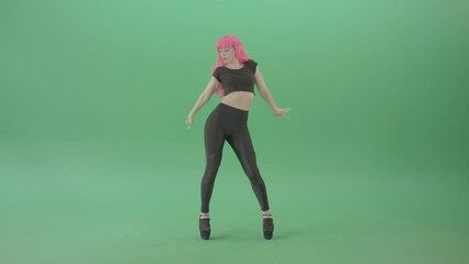 Pink hair EMO sexy girl on green screen posing and dancing 4K Video Footage - Powered by Adobe
