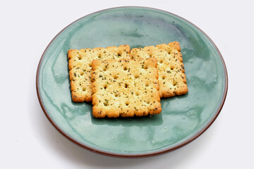 Seaweed crackers on white background.