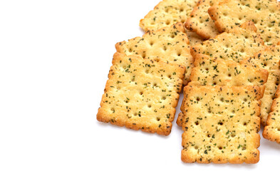 Seaweed crackers on white background.