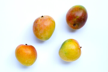 Tropical fruit, Mango on white background. Top view