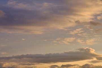 Cloudscape dramatic background, sunset light