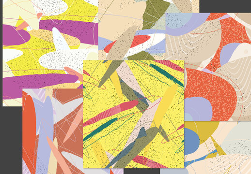 Seamless Pattern Set with Organic Grunge Textured Overlapping Oval Wavy Shapes and Lines