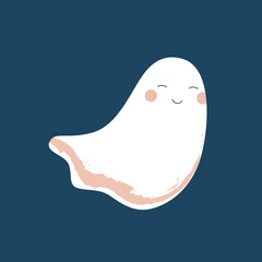 Cute ghost smiles. Template for postcard, banner, poster, print. Vector illustration in flat modern style.