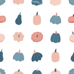 Halloween - vector illustration in flat style. Autumn, pumpkin, cute characters, decor elements. Cute scandinavian decor for children. Seamless pattern