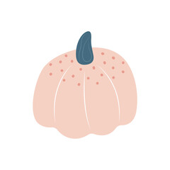 Cute pink pumpkin, halloween. Template for postcard, print, banner, poster, logo. Vector illustration in flat modern style.