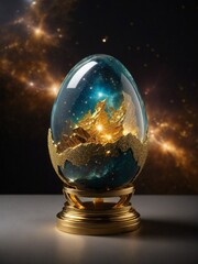 Photo of a mountain-shaped egg with a starry background