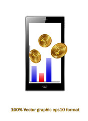 Business and Global Financial Connections, Cryptocurrency, abstract, fictional bitcoin, imitation coin. Trading, Online Banking and Money Transfer Concept Design, Vector Illustration and smartphone