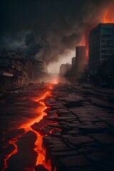 Photo of a city street engulfed in flames