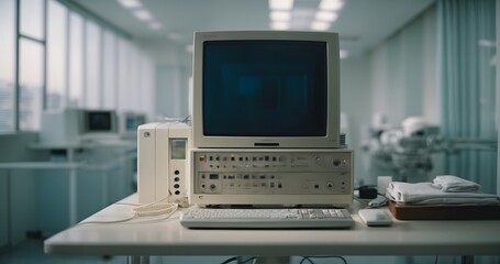 Photo of an antique computer on a vintage desk
