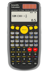 Scientific calculator, front view. 3D rendering isolated on transparent background