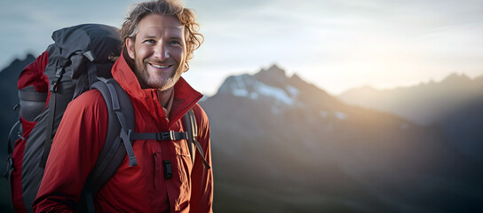 Naklejka premium man hiker in the mountains