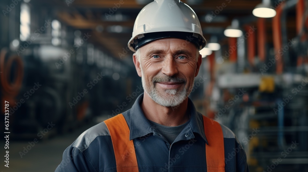 Poster portrait of a engineer in factory background