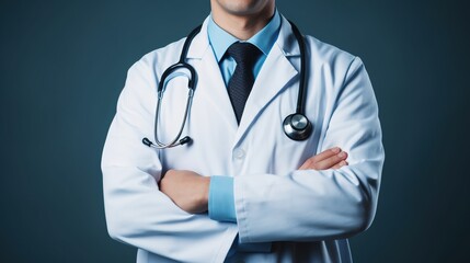 Smiling doctor in professional attire with stethoscope