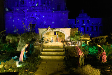 Christmas Nativity scene in the square in Lecce, Apulia, Italy. Italian crib called presepe...
