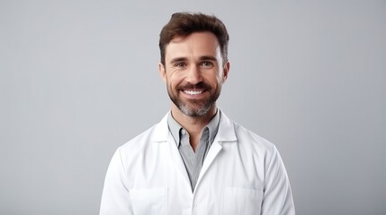 portrait of a male doctor look at camera on studio background