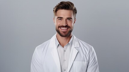 portrait of a male doctor look at camera on studio background
