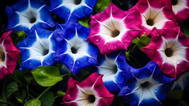 Star-shaped flowers of Ipomoea tricolor (morning glory)