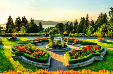 Rose garden on campus of University of British Columbia in Vancouver in Canada