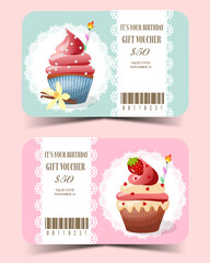 Set sweet bakery gift voucher in vector illustration