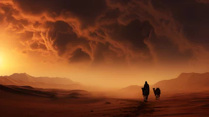 Rolgordijnen camels walking in sand dunes © Богдан Бурий
