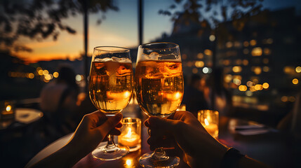 romance - two glasses of alcohol at sunset