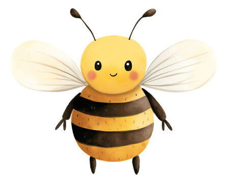 Cute bee cartoon character, Hand drawn watercolor isolated.