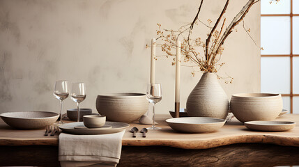 Fototapeta na wymiar A dinning table set up beautifully designed in the style of the forest