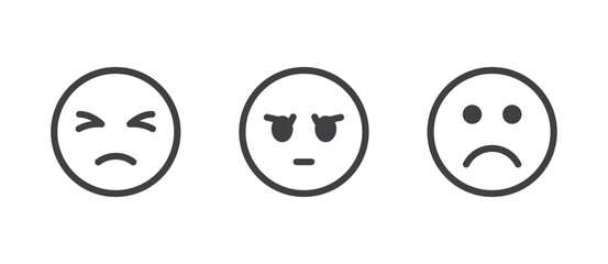 Bad reaction of emoticons, Emotions icons, Reactions icon, Emoticons mood scale on white background. funny cartoon emoji Emotions, rate your experience, feedback concept vector icons in flat style.