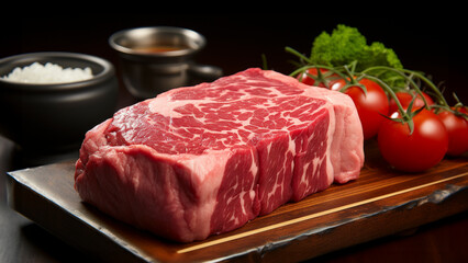 Prime Ingredients: Raw Wagyu Beef, Fresh Tomatoes, and Greens