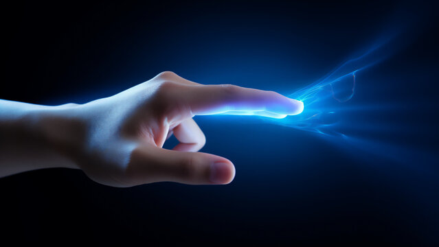 A hand reaches out, touching a brilliant ray of light, suggesting a passage into another dimension.