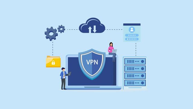 VPN protection. Devices connected to protected vpn server. VPN shield protect internet connection.